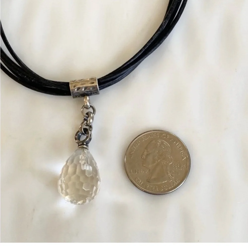 Silpada BlackLeather  Necklace with Crystal Pendant N1494 16” with 3” extender - Picture 5 of 7